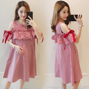 Maternity Summer Breastfeeding Dress Mid-Length Nursing Suit