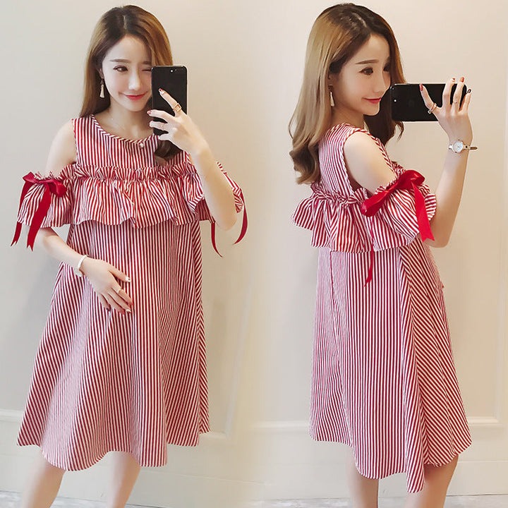 Maternity Summer Breastfeeding Dress Mid-Length Nursing Suit